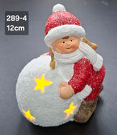 Decor ceramic Crăciun fetiță cu minge luminoasă - 12cm